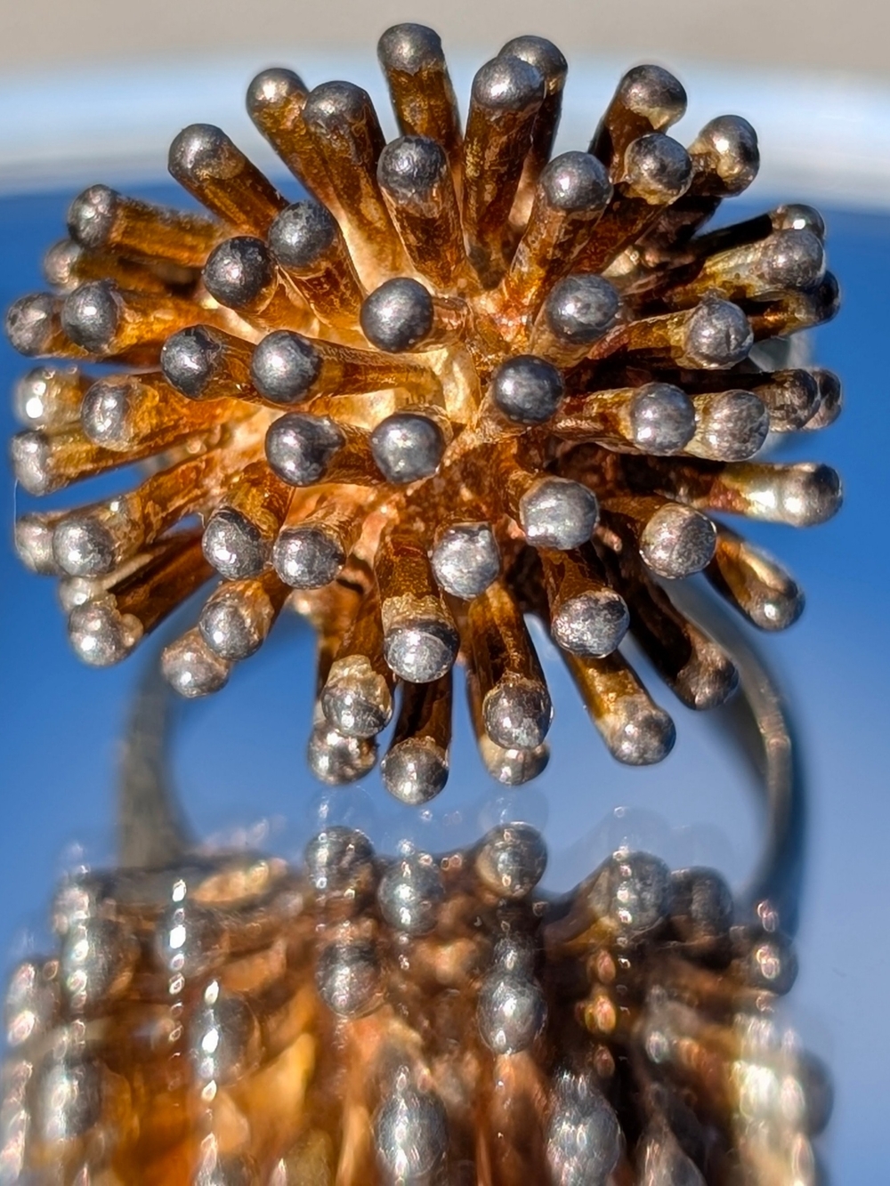 Abstract Burst Statement Ring — Gold and Silver Tones